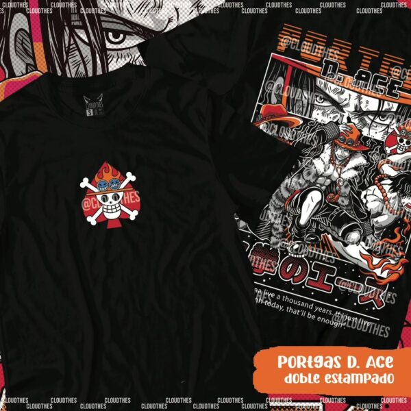 🔥 PORTGAS D. ACE  DOBLE ESTAMPADO - ALGODÓN